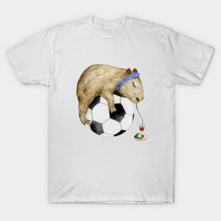 Tired baby capybara on football T-Shirt